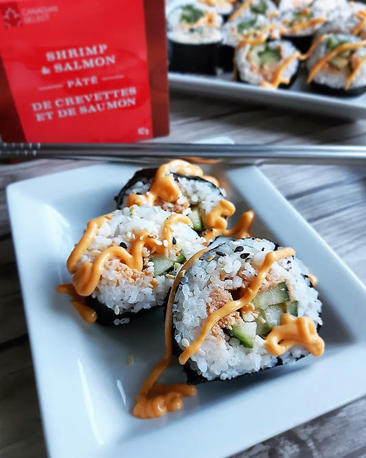 Wild shrimp and salmon pate spread sushi