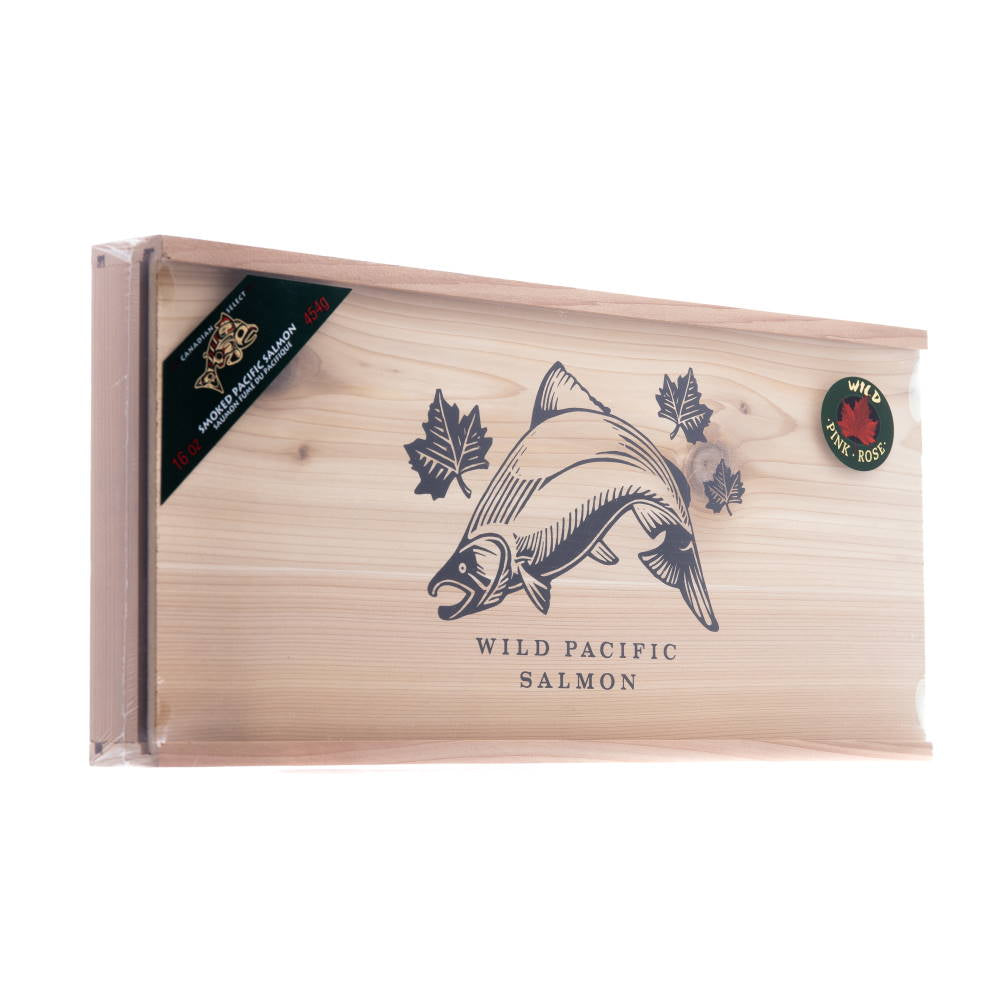 best smoked wild pacific pink salmon in a cedar gift box