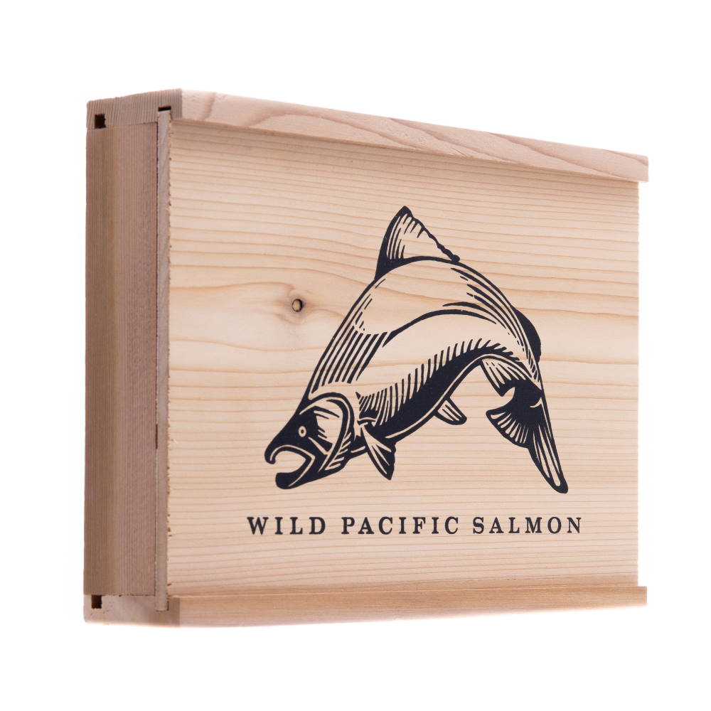 smoked wild pacific pink salmon in cedar gift box